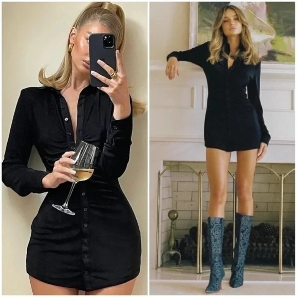With Jean Andy Long Sleeve Black Mini Dress